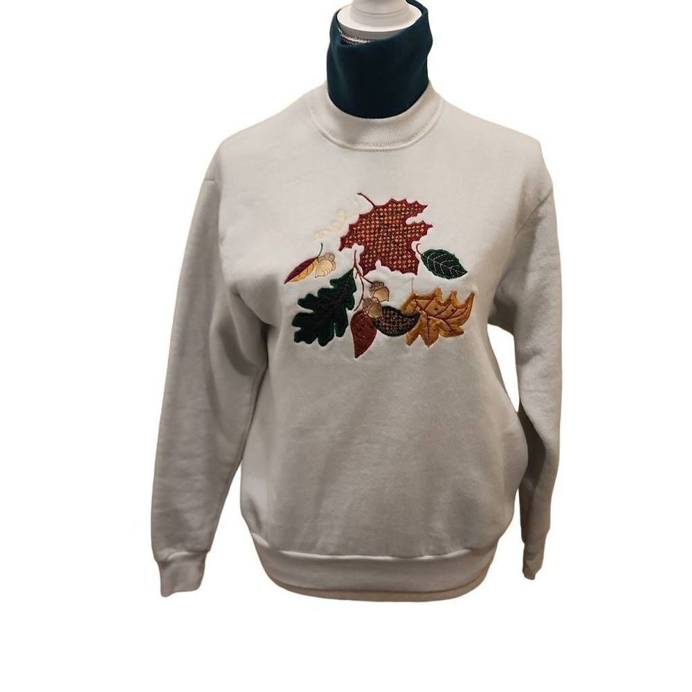VTG‎ Gopher Sport Women's M Autum Leaves Embroidery Crew Neck Sweatshirt